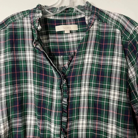 LOFT plaid ruffle preppy boho popover shirt top medium Girlhoodcore academia - Picture 5 of 10